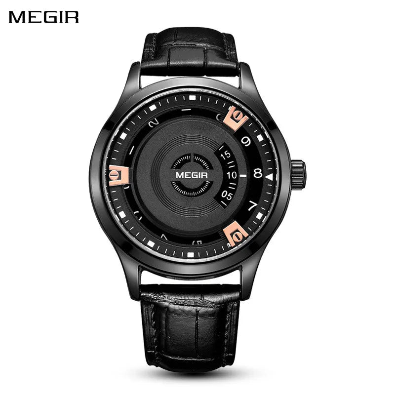 MEGIR, relojes deportivos de cuarzo de lujo, relojes de pulsera informales con correa de cuero para hombre, reloj de pulsera resistente al agua con calendario Esfera Grande para hombre, reloj para hombre