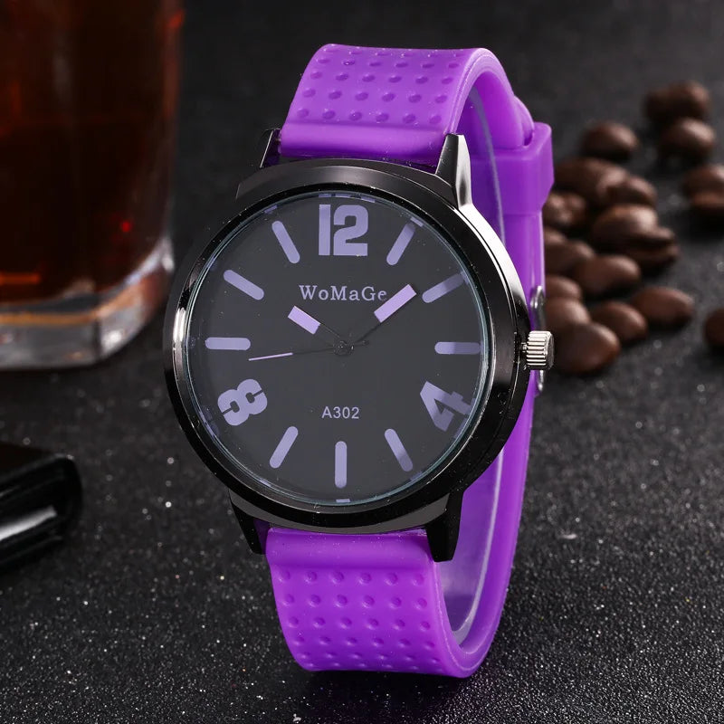 Womage Fashion Women‘s Watches Candy Colour Big Dial Quartz Wristwatch Woman Man Unsex Student Casual Sport Watches Reloj Mujer