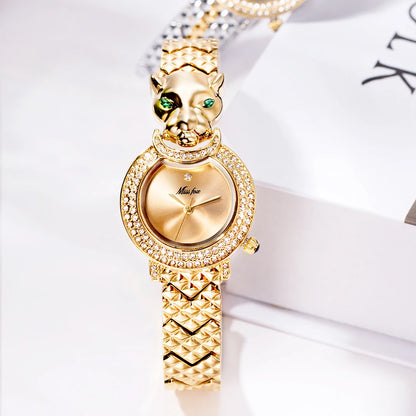 MISSFOX Watch For Women Hip Hop Diamond Bling Waterproof Ladies Quartz Reloj Unique Leopard Stainless Steel Girls Wrist Watches