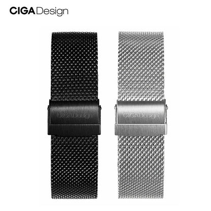 Correas de reloj CIGA Design de 22mm, correa de reloj milanesa plateada/negra de acero inoxidable 304, pulsera de liberación rápida para relojes de pulsera para hombres