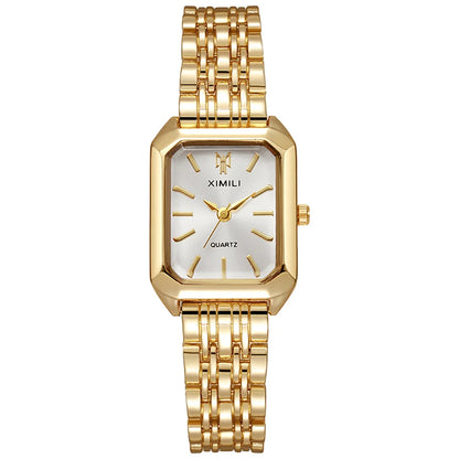 Reloj de cuarzo de lujo para mujer, relojes de mujer chapados en oro de calidad cuadrada con escala Simple, reloj plegable de acero inoxidable de negocios