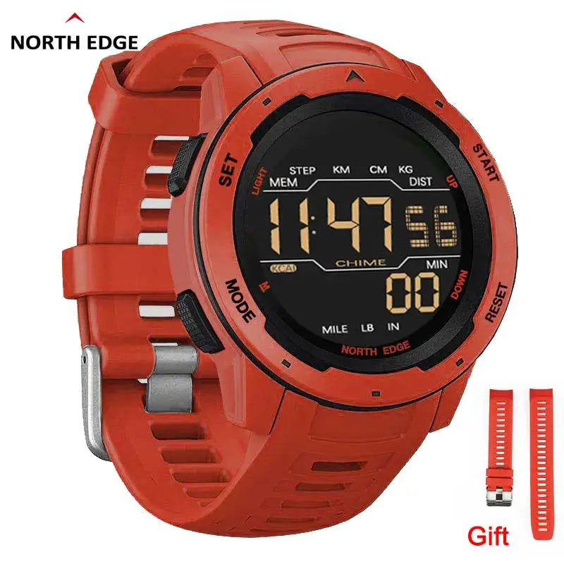 NORTH EDGE-reloj inteligente para hombre y mujer, reloj deportivo con doble horario, podómetro, cuenta atrás, resistente al agua, alarma Digital de 50m, reloj militar