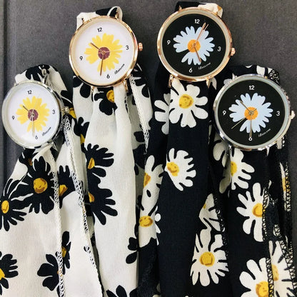 Reloj de cuarzo con correa única para mujer, cinta de margaritas, vendaje de tela, reloj informal a la moda, reloj de pulsera con diseño de girasol para mujer