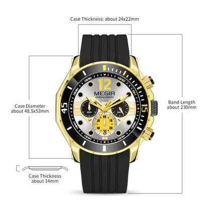 MEGIR Fashion Military Watches for Men Luxury Sports Quartz Chronograph Waterproof Calendar Luminous WristWatch Clock Gift