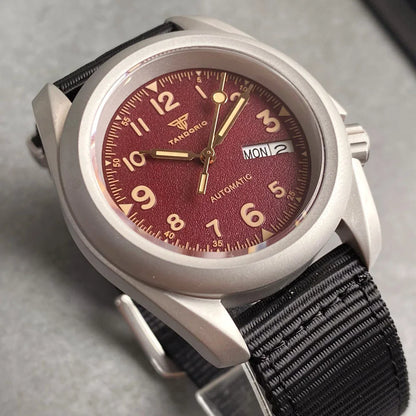 Tandorio Vintage militar 200m impermeable campo buceo mecánico hombres reloj S NH36 Movt reloj 3,8 corona caja de chorro de arena