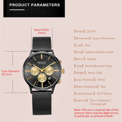 Reloj MEGIR a la moda para mujer, reloj de pulsera con correa de acero inoxidable de lujo para mujer, relojes de cuarzo con fecha resistente al agua, cronógrafo, reloj para mujer