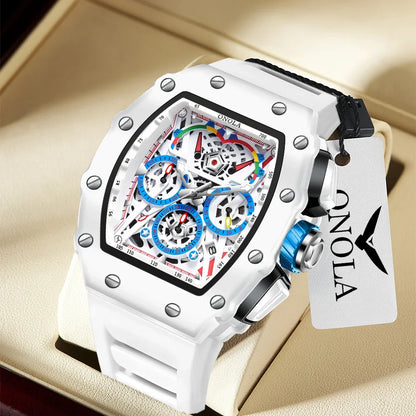 Reloj de Lujo ONOLA Moda Casual Multifuncional Cinta de Silicona Reloj de Cuarzo Impermeable Blanco