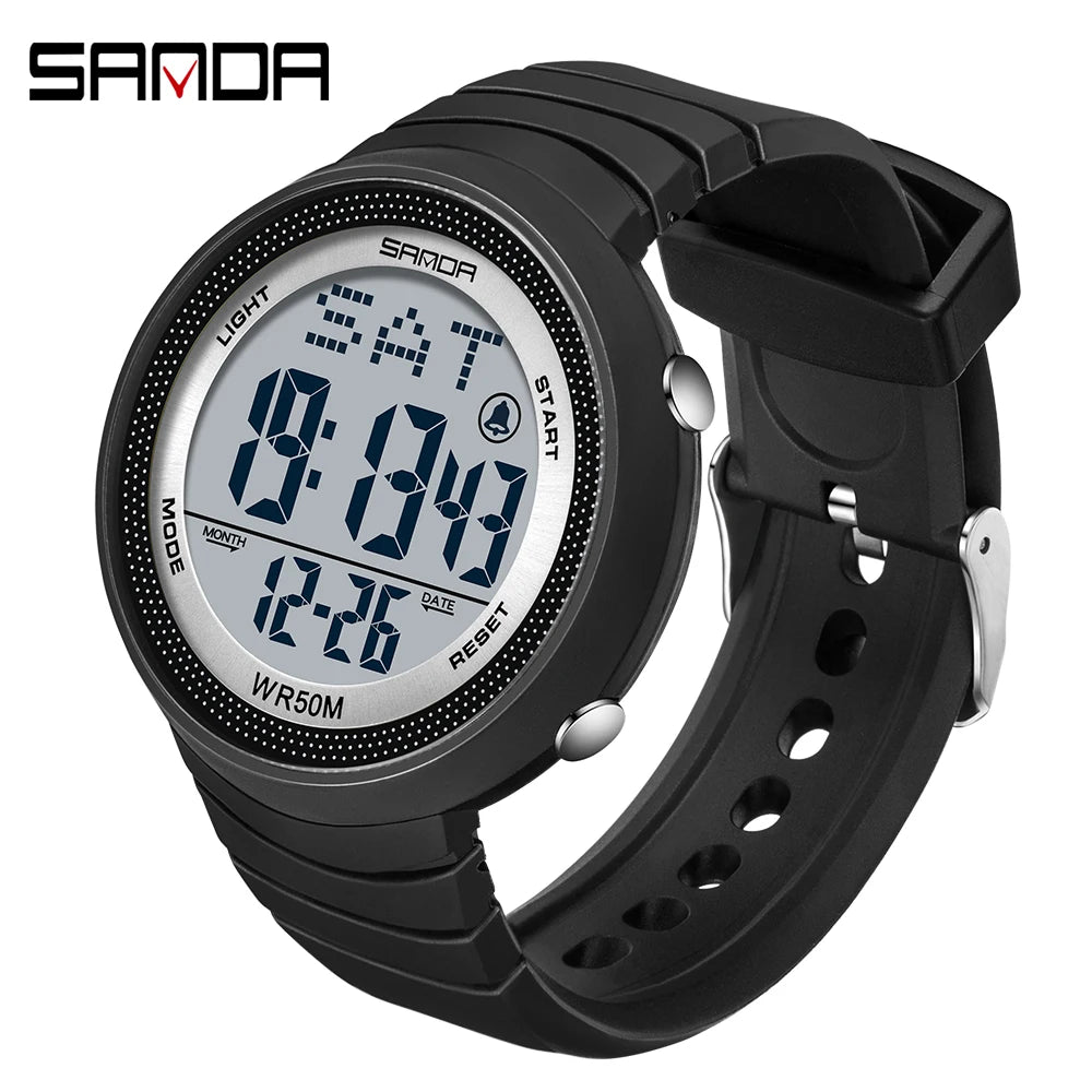 Sanda Big Dial Digital Watch Green Led Electronic Watches Fashion Trend Men Clock Luxury For Women Montre Sport Homme 2022