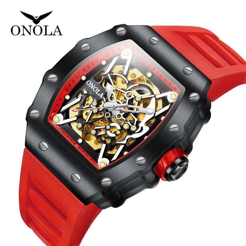 Reloj de lujo para hombre, marca ONOLA, reloj mecánico automático para hombre, reloj de pulsera dorado resistente al agua