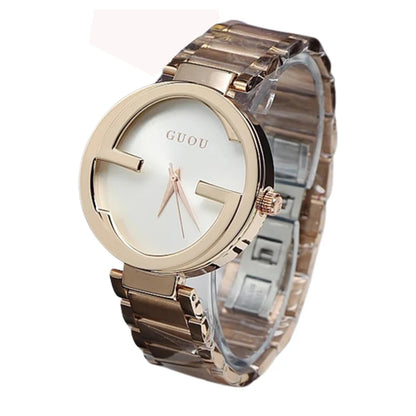 Moda Guou marca Acero inoxidable personalidad reloj femenino señora reloj de pulsera de lujo vestido de las señoras horas vestido relojes de pulsera