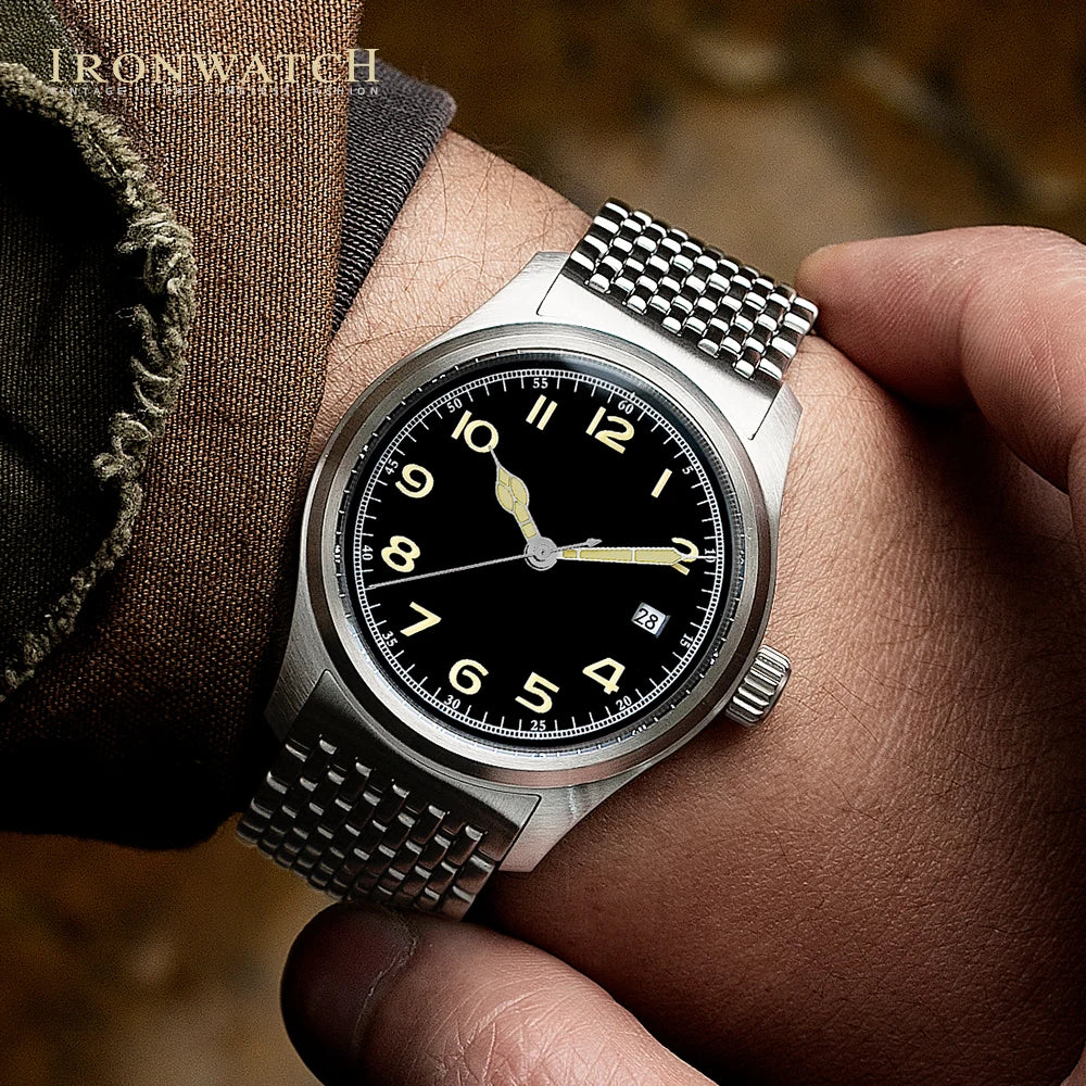 Ironwatch 38mm Military Men's Watches Mechanical Automatic Movement Sapphire Crystal Luminous 10Bar Waterproof Hand Clock