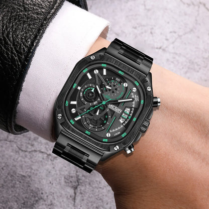 Reloj de cuarzo MEGIR de acero inoxidable, reloj de pulsera de negocios a la moda, relojes luminosos resistentes al agua con fecha para hombres, reloj informal con cronógrafo