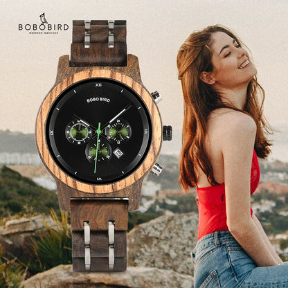 BOBO BIRD Women's Watches Luxury Wooden Watches 3 Sub Dial Chronograph Gift for Ladies Support OEM Dropshipping