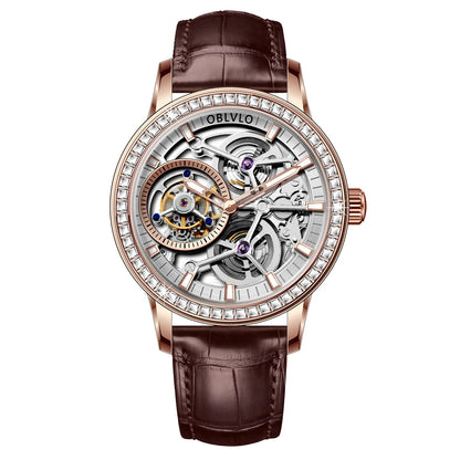 OBLVLO-relojes automáticos para hombre, Tourbillon Real, reloj de pulsera mecánico, luminoso, resistente al agua, esqueleto de zafiro, cierre de mariposa