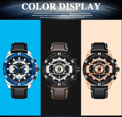 Reloj MEGIR de lujo para hombre, correa de cuero, relojes de cuarzo de negocios, reloj de pulsera deportivo luminoso a la moda para hombre, relojes Masculino