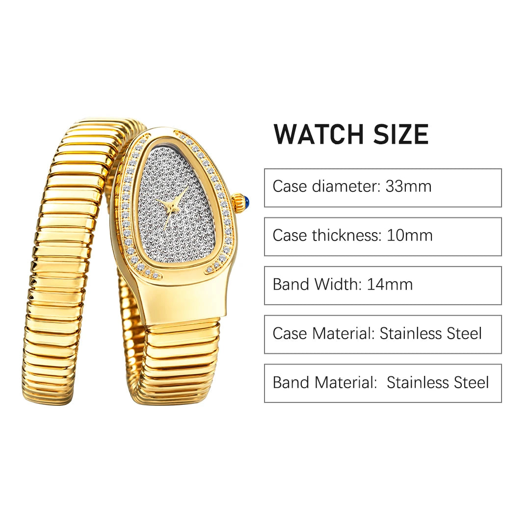 Fashion Brands MISSFOX Luxury Gold Snake Women Watch Full Steel Quartz Wristwatches Hip Hop Diamond Jewelry Bracelet Lady Clocks