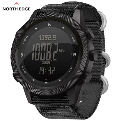 NORTH EDGE メンズ腕時計 46mm アウトドア スポーツ 登山 防水 コンパス 高度計 ナイロンストラップ メンズ腕時計 腕時計 男性