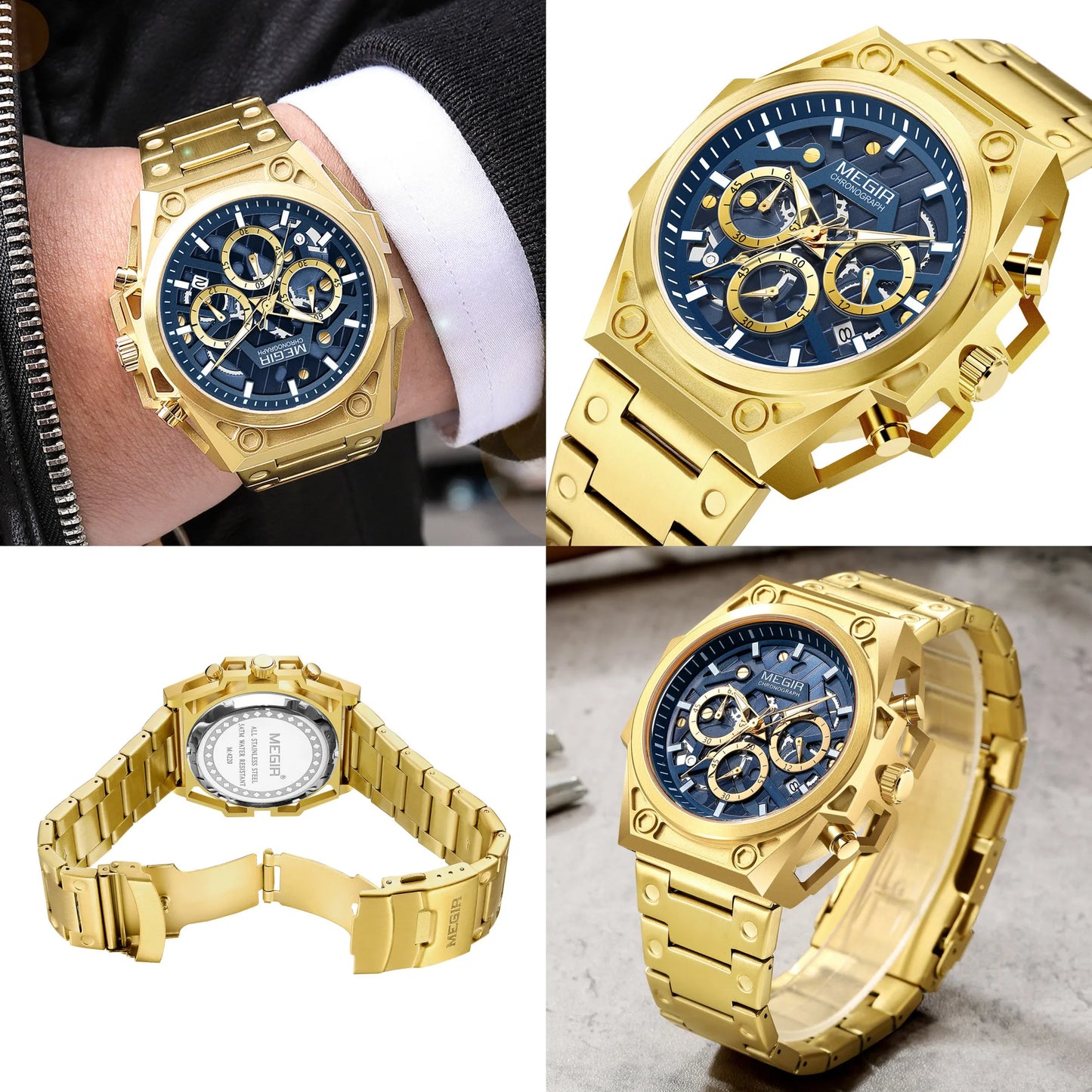 Relojes MEGIR de negocios de lujo para Hombre, nuevo Reloj de pulsera de cuarzo de acero inoxidable, Reloj luminoso con calendario, relojes para Hombre, Reloj para Hombre