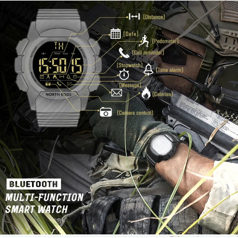 Reloj inteligente NORTH EDGE AK para Hombre resistente al agua 100M ejército LED Bluetooth recordatorio de información IOS Android Reloj deportivo Reloj para Hombre