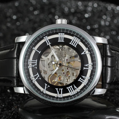 Fashion Winner Top Brand Hollow Roman Handwinder Mechanical Man Student Leather Simple Modelled After An Antique Wrist Watches