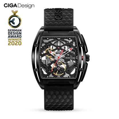 Reloj esqueleto mecánico automático de diseño CIGA para hombre Serie Z caja con revestimiento DLC negro relojes casuales de moda para hombre