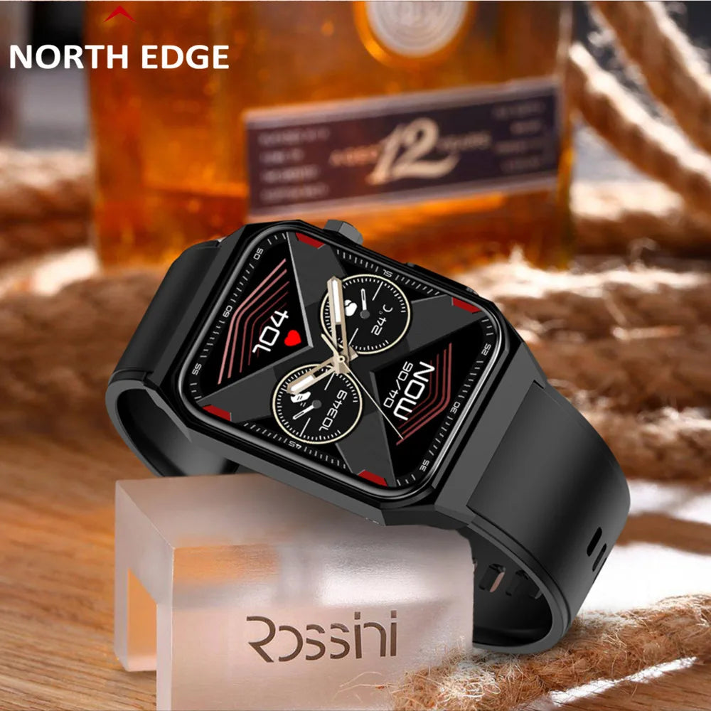 Reloj inteligente NORTH EDGE para hombre, ritmo cardíaco, recordatorio de sueño, pulsera musical, notificación, banda de acero, reloj inteligente para hombre