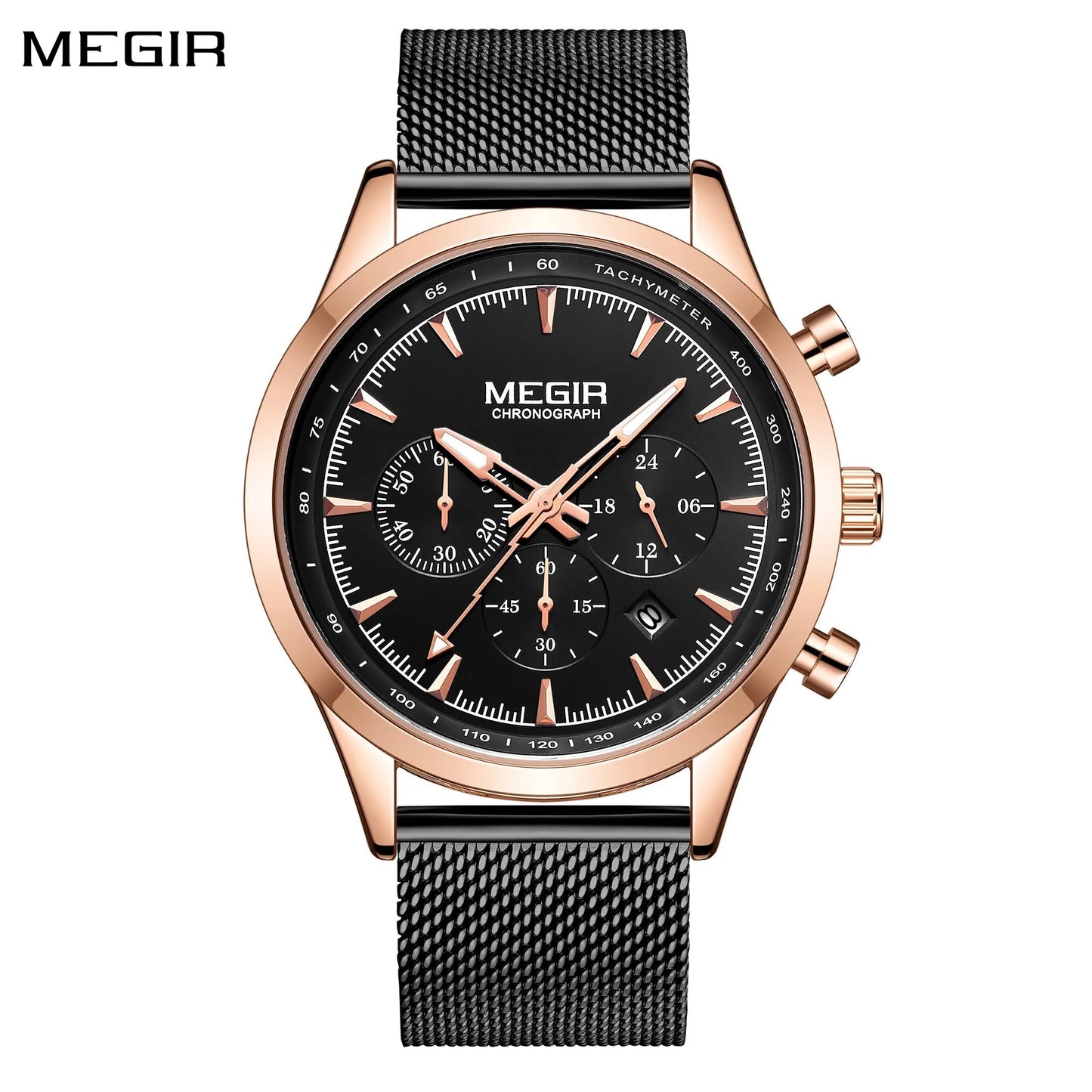 Reloj de pulsera MEGIR para hombre, relojes de negocios de lujo, reloj informal de malla de acero de cuarzo, reloj deportivo resistente al agua, reloj cronógrafo, reloj para hombre