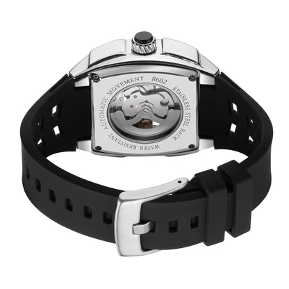 MEGIR pulsera de silicona negra reloj mecánico para hombre movimiento automático de lujo esqueleto reloj de pulsera para hombre relojes de manecillas luminosas