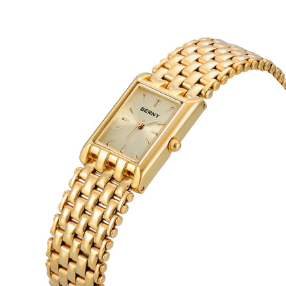 Reloj de oro BERNY para mujer, relojes de pulsera cuadrados de cuarzo para mujer, reloj pequeño de acero inoxidable para mujer, reloj de moda informal de lujo