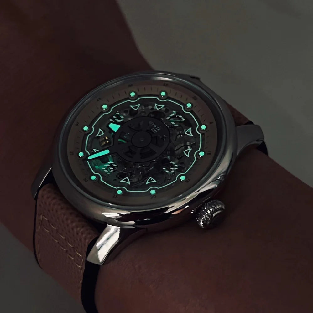 Mysterious Code Men Automatic Watch 40mm Pilot Watches Titanium Mechanical Wristwatch Skeleton 50M Waterproof Sapphire Luminous