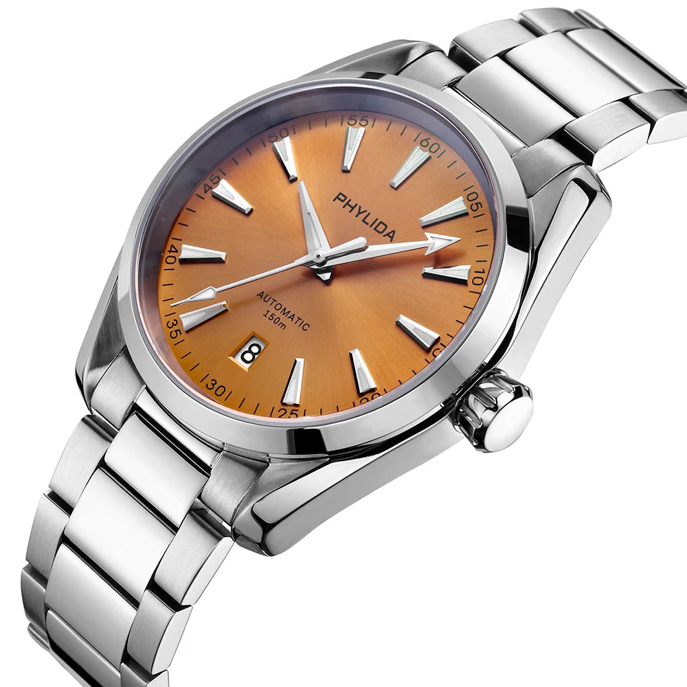 PHYLIDA nuevo champán Dial Aqua 150m reloj automático cristal de zafiro NH35A reloj de pulsera 100WR relojes de buceo para hombres