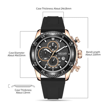 Reloj MEGIR a la moda para Hombre, Reloj de pulsera deportivo de silicona, cronógrafo de cuarzo, Esfera Grande, manecillas luminosas, Reloj con fecha para Hombre