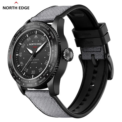 NORTH EDGE 2024 MACH Reloj de cuarzo con energía Solar para hombre, resistente al agua, 50M, relojes de pulsera deportivos para piloto, Reloj luminoso ambientalmente