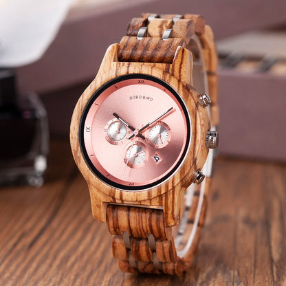 BOBO BIRD Women's Watches Luxury Wooden Watches 3 Sub Dial Chronograph Gift for Ladies Support OEM Dropshipping