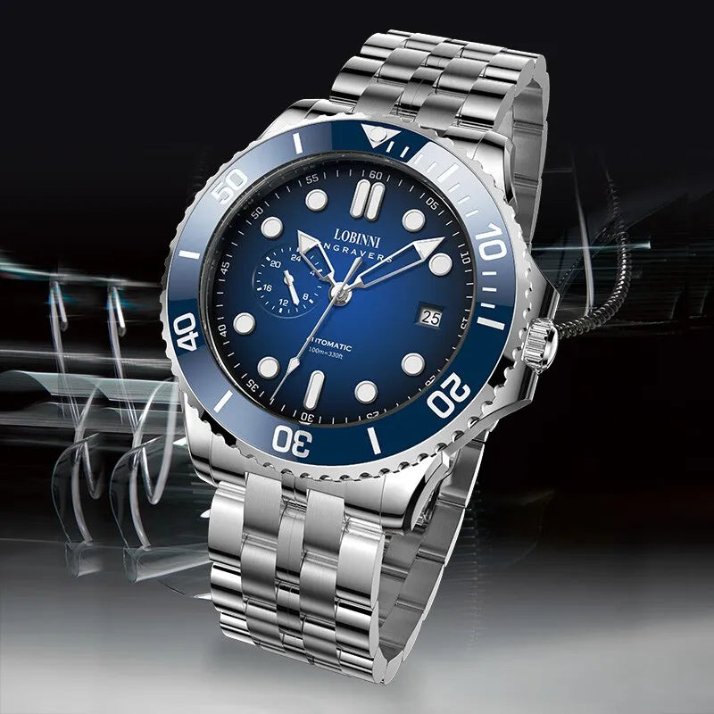 Lobinni Men Luxury Watch 41.5mm Fashion Automatic Mechanical Wristwatch 100M Waterproof Luminous Sapphire Ceramic Bezel 8215