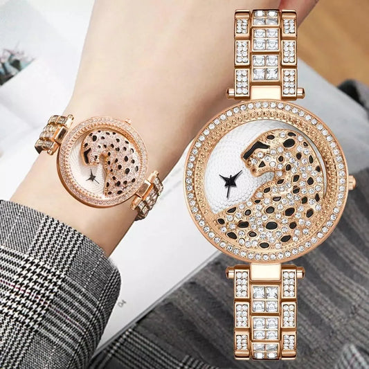 Nuevo reloj de leopardo a la moda para mujer, relojes de pulsera de cuarzo ostentosos con diamantes de imitación de lujo para mujer, reloj femenino, envío directo