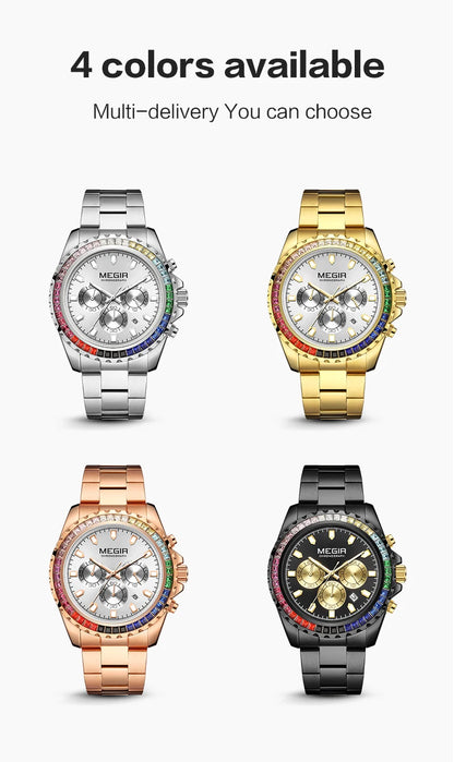 Reloj MEGIR para Hombre, relojes de pulsera originales de lujo con diamantes de cuarzo, Reloj luminoso resistente al agua, relojes de negocios, Reloj con fecha automática para Hombre