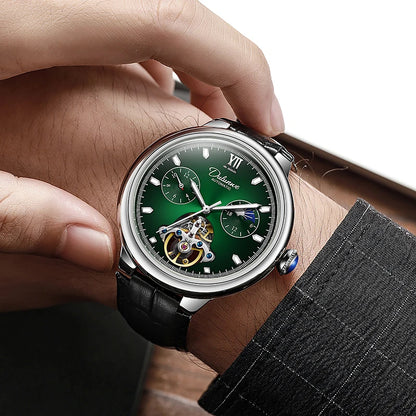 BOLYTE New Fashin Men's Automatic Watch Skeleton Starry Sky Moon Phase Luminous Waterproof Stainless Steel Mechanical Wristwatch