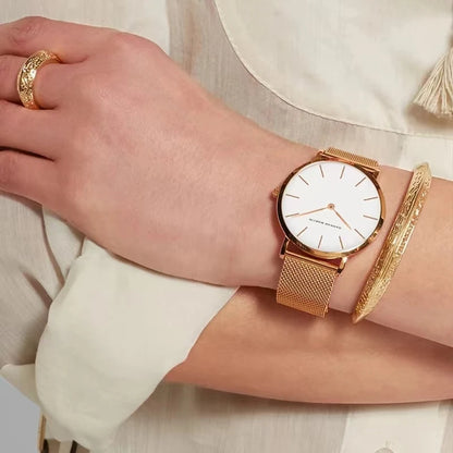 Reloj HANNAH MARTIN para Mujer, movimiento de cuarzo japonés, 36mm, oro rosa, resistente al agua, moda nórdica minimalista, Reloj para Mujer