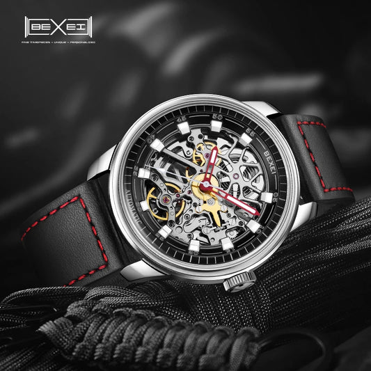 BEXEI 9109 luminous 316L stainless steel automatic Mechanical watch Fashion Business waterproof synthetic sapphire watch for men