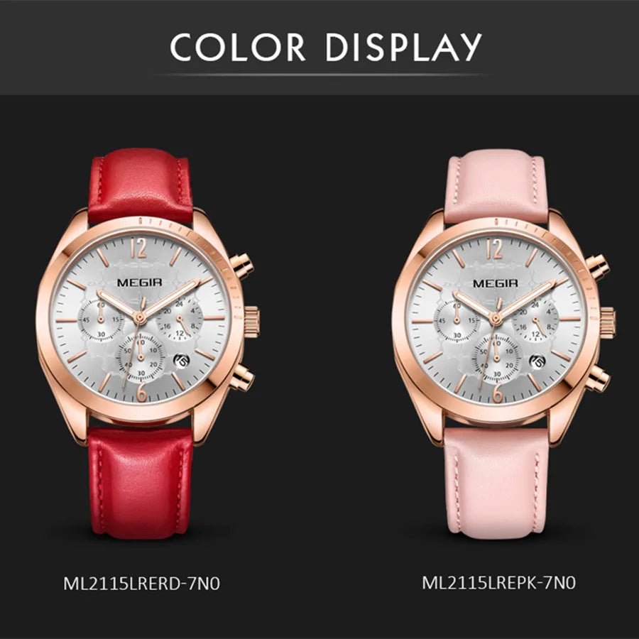 Reloj MEGIR para Mujer, relojes de moda para Mujer, Reloj de pulsera de cuarzo de cuero de lujo para Mujer, Reloj de negocios informal para Mujer, Reloj de vestir