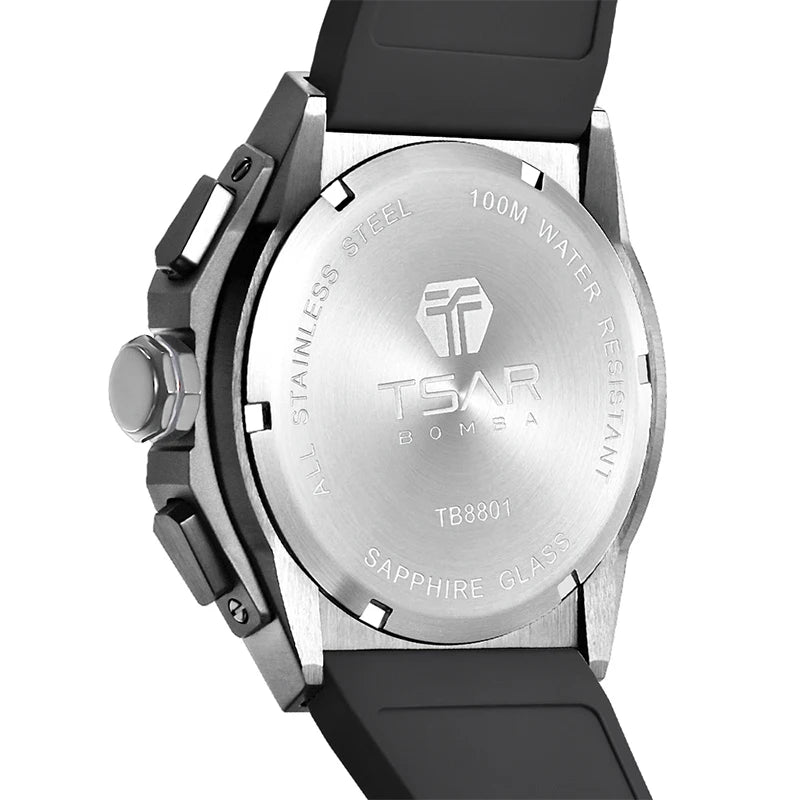 Reloj TSAR BOMBA para hombre, correa de goma resistente al agua 100M, movimiento MIYOTA JS20, cronógrafo, zafiro, reloj de pulsera de negocios avanzado