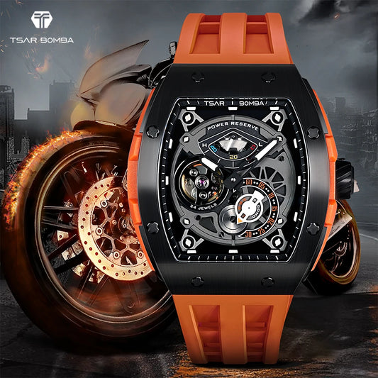 Relojes automáticos para hombre TSAR BOMBA, reloj de pulsera mecánico de lujo, reloj con cristal de zafiro, reloj Tonneau resistente al agua para hombres