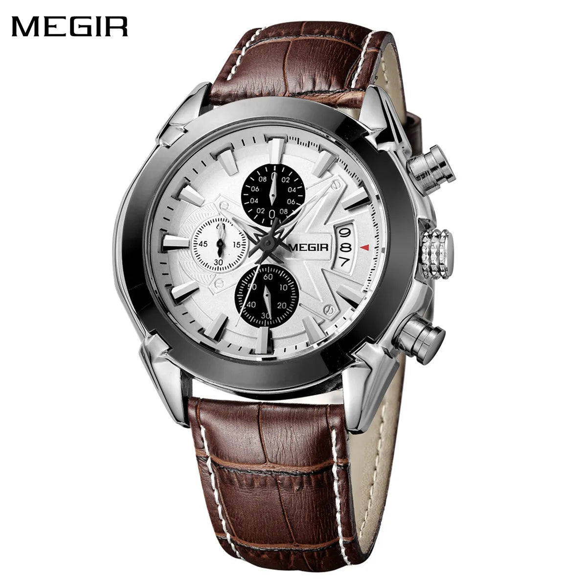 Relojes MEGIR masculinos de lujo a la moda para hombre, relojes deportivos resistentes al agua con cronógrafo de cuarzo, reloj de pulsera informal de cuero para hombre