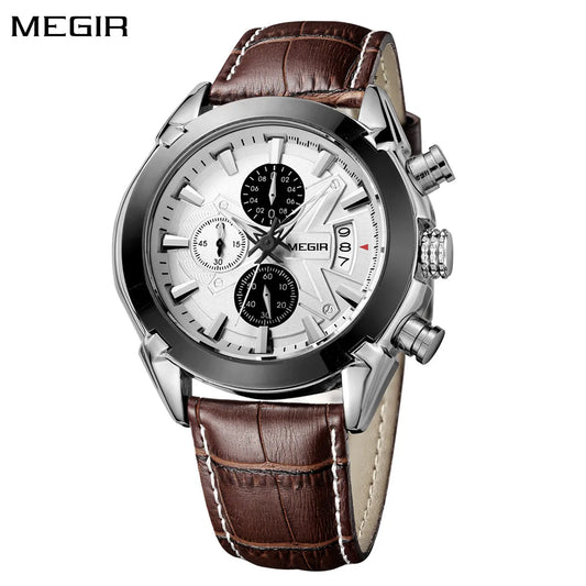 Relojes MEGIR masculinos de lujo a la moda para hombre, relojes deportivos resistentes al agua con cronógrafo de cuarzo, reloj de pulsera informal de cuero para hombre