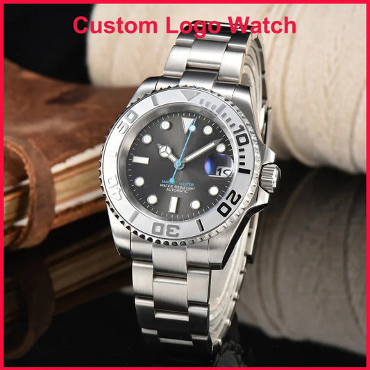 Grey Dial Men Custom S Logo Watch Yact-MASTER Design 40mm Waterproof BGW9 Luminous Stainless Steel Automatic NH35 WristWatches