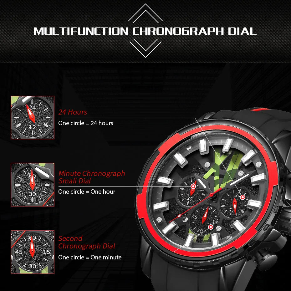 Relojes deportivos MEGIR a la moda para hombre, reloj de pulsera militar de cuarzo con correa de silicona, reloj cronógrafo masculino luminoso resistente al agua Esfera Grande