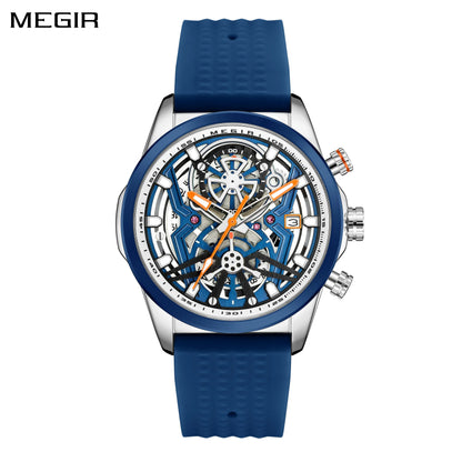 Reloj MEGIR para hombre, correa de silicona, reloj de pulsera deportivo de cuarzo, calendario luminoso multifuncional de lujo, relojes de pulsera con esfera grande