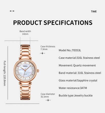 Relojes TOPHILL para mujer, reloj de pulsera elegante y sencillo de lujo a la moda para mujer, resistente al agua hasta 30m, reloj de cuarzo resistente al agua, regalo exquisito