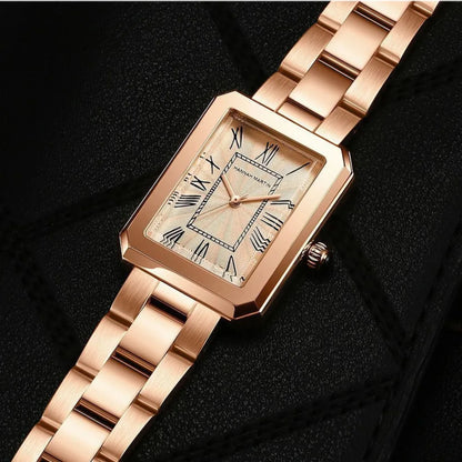 Reloj HANNAH MARTIN para Mujer, movimiento de cuarzo japonés, Reloj cuadrado romano de lujo con correa de acero inoxidable, Reloj para Mujer